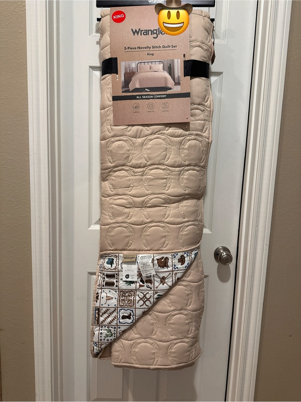 Wrangler Beige King Novelty Stitch Quilt Set